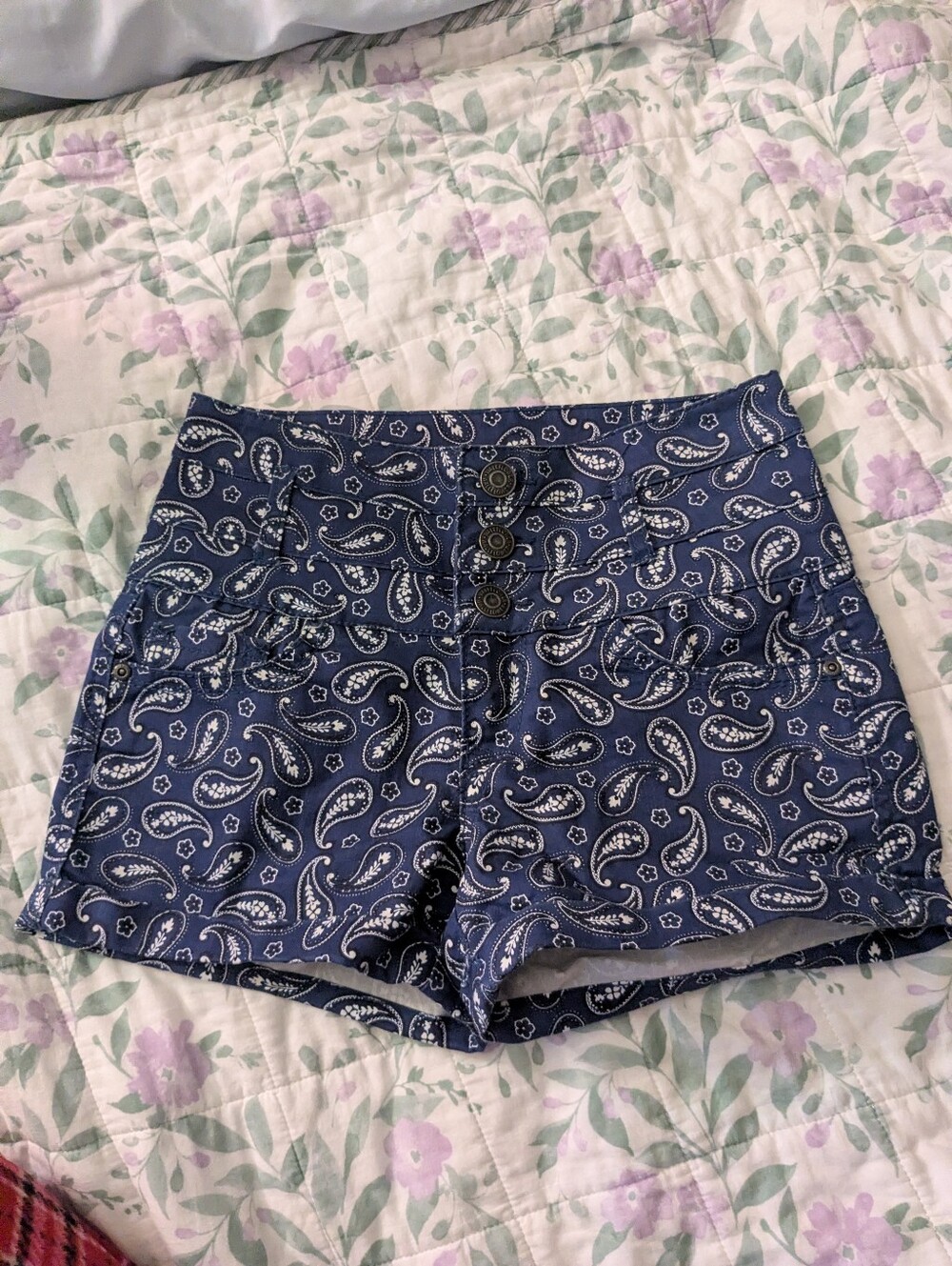 Wallflower Sise 5 Blue Paisley Pattern High Rise Shorts